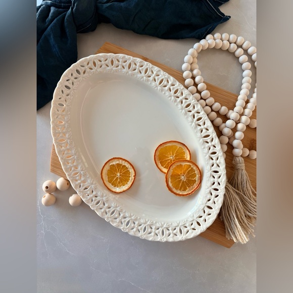 Godinger Regal Cream Pierced Oval Platter | Porcelain Statement Serveware | 14” - Picture 10 of 17